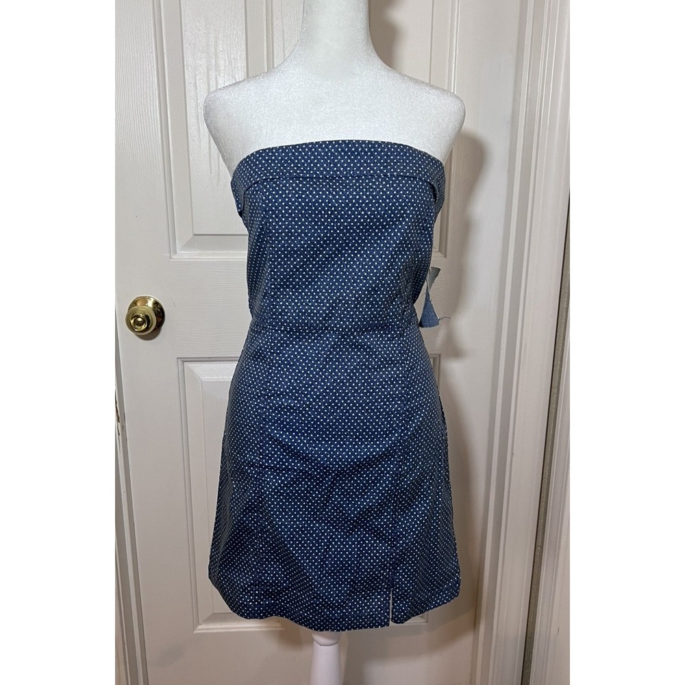 NWT American Eagle Aerie Denim Polka Dot Strapless Midi Dress Women's Small